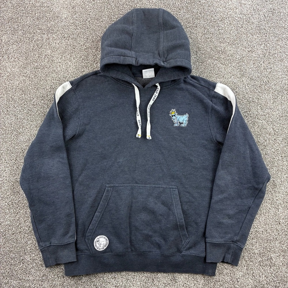 GOAT USA Hoodie Mens Medium Blue Cotton Blend Embroidered Logo Pullover Striped